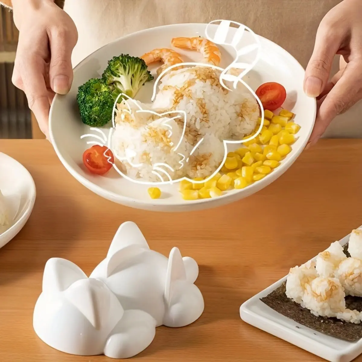 Cute Cat Shaped Sushi Mold, Japanese Onigiri Maker, Easy Grip Durable Plastic Kitchen Tool, Ideal for DIY Sushi Bento Picnic