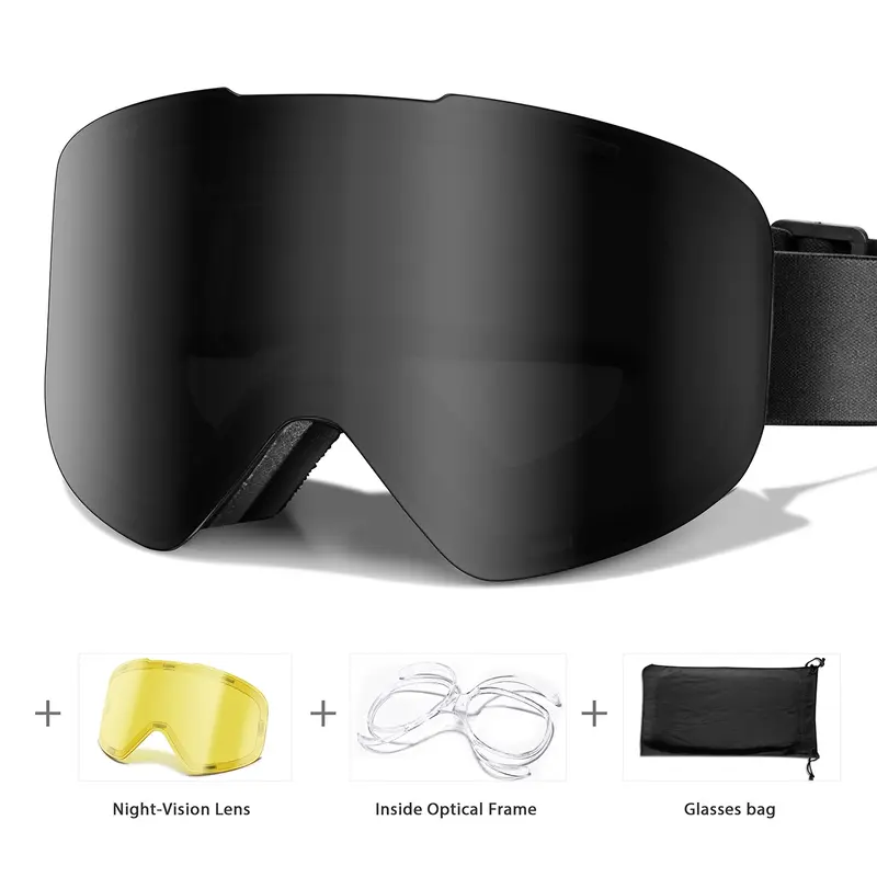 Ski Goggles with Uv400 Protection+ Night Vision Replacement Lenses, Anti-Fog, Interchangeable Magnetic Lenses, OTG-Friendly, Winter Sports Gear, Skiing, Skiing Eyewear, Windproof Ski Goggles
