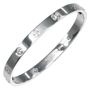 Pre-owned Cartier 18K White Gold (Au750) Small Leather Goods Love Au750 White Gold Diamond Bracelet Size 17