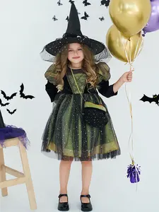 Dress and Bag 2pcs,Green Kids Clothes,Toddle Party Halloween Dresses,Children Cosplay Costume Fancy Carnival Pumpkin Witch Vampire for all Season 3 to 10 Years