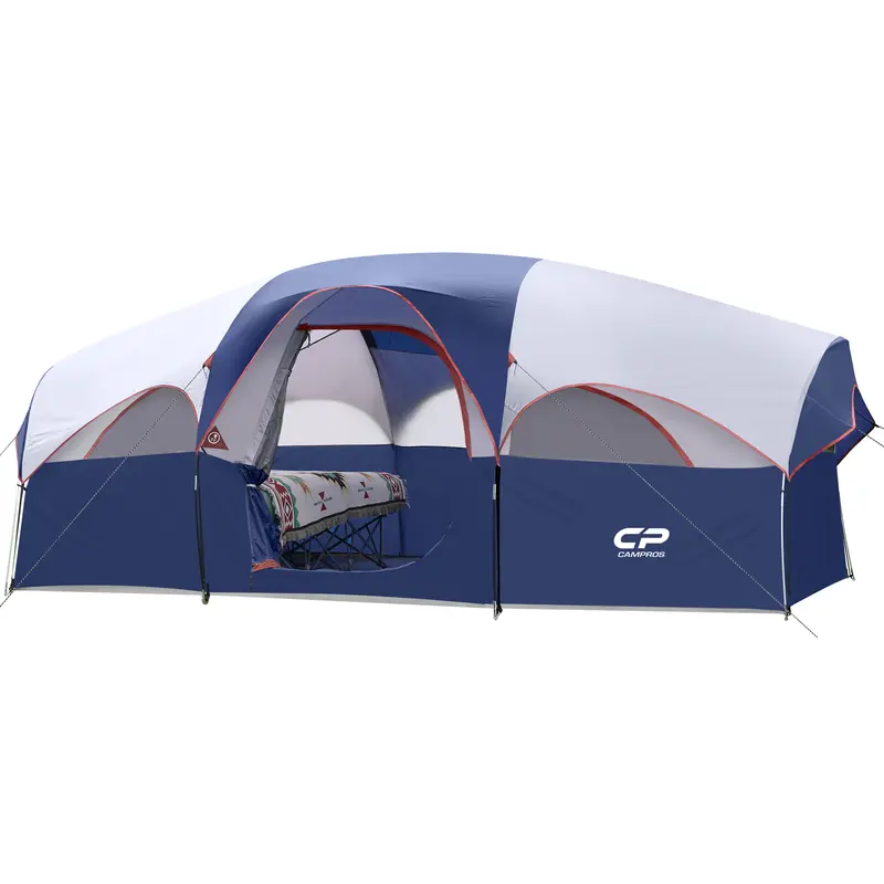 CAMPROS CP 8-Person Polyester Outdoor Camping Tent - Sturdy, Rugged Waterproof, Rain and Sun Resistant, 5 Large Mesh Windows, Double Layer, Divided Curtain for Separated Room, Portable with Carry Bag, Outdoor Camping Waterproof, Sturdy Outdoor Tent