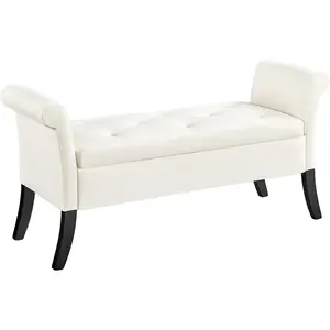 52in Ottoman Bench Folding Storage Tufted Fabric Entryway with Arms Footstool Large Foot Rest Seat Rolled Cushioned Fresh WhiteBed end stool bedroom bed couch shoe store storage stool long sofa stool home door