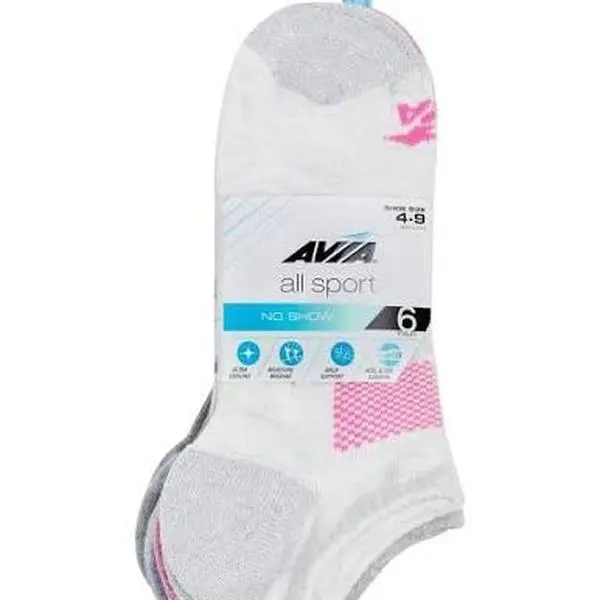 6 Pack AVIA Women’s all spot socks no show. Fits sizes 4w-9w