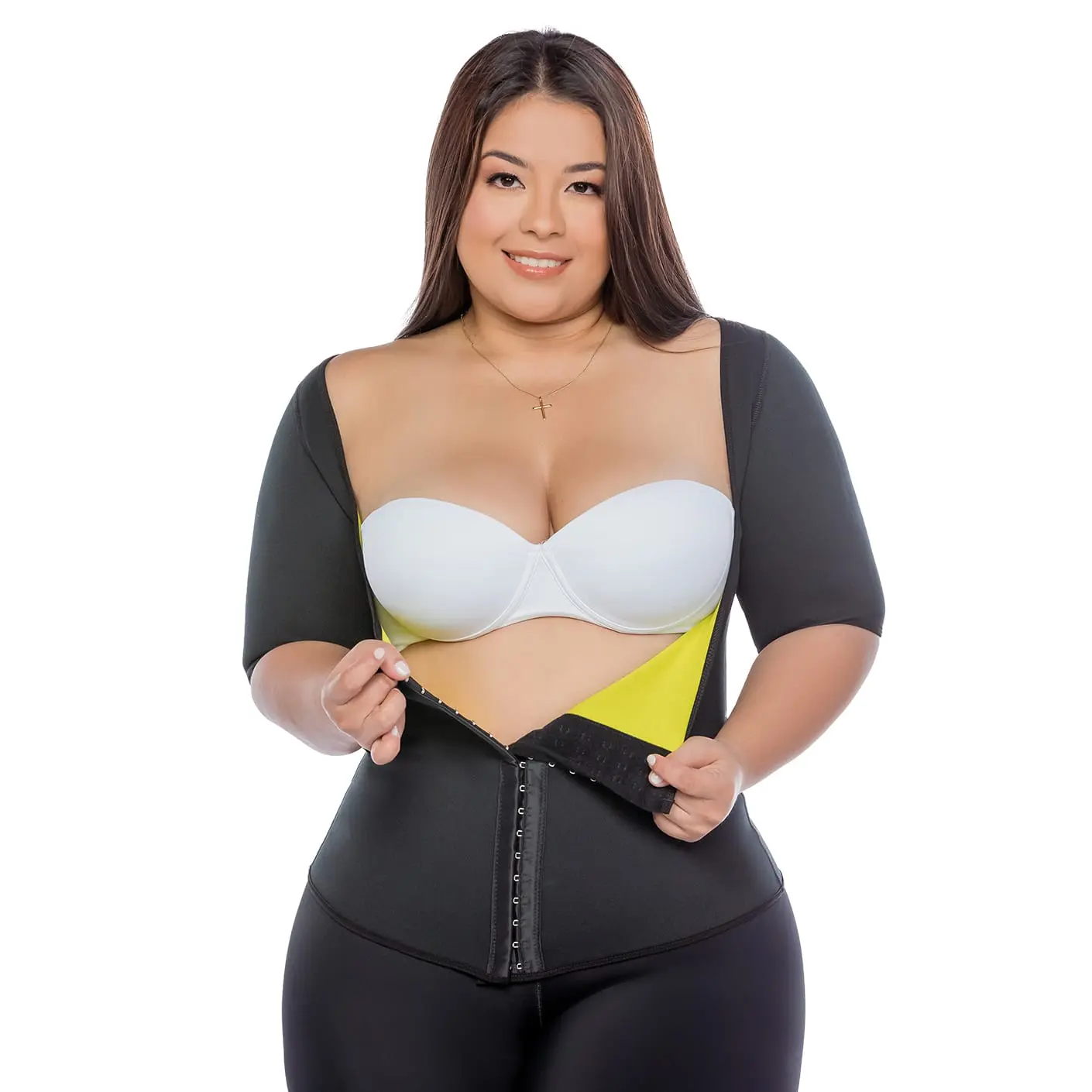 Women's Colombian Neoprene Thermal Sweat Vest with Sleeves - Ref. LS7, 3-Row Hook-and-Eye Closure, Tummy Control, Compression Activewear Athletic Sports Clothes for Workout