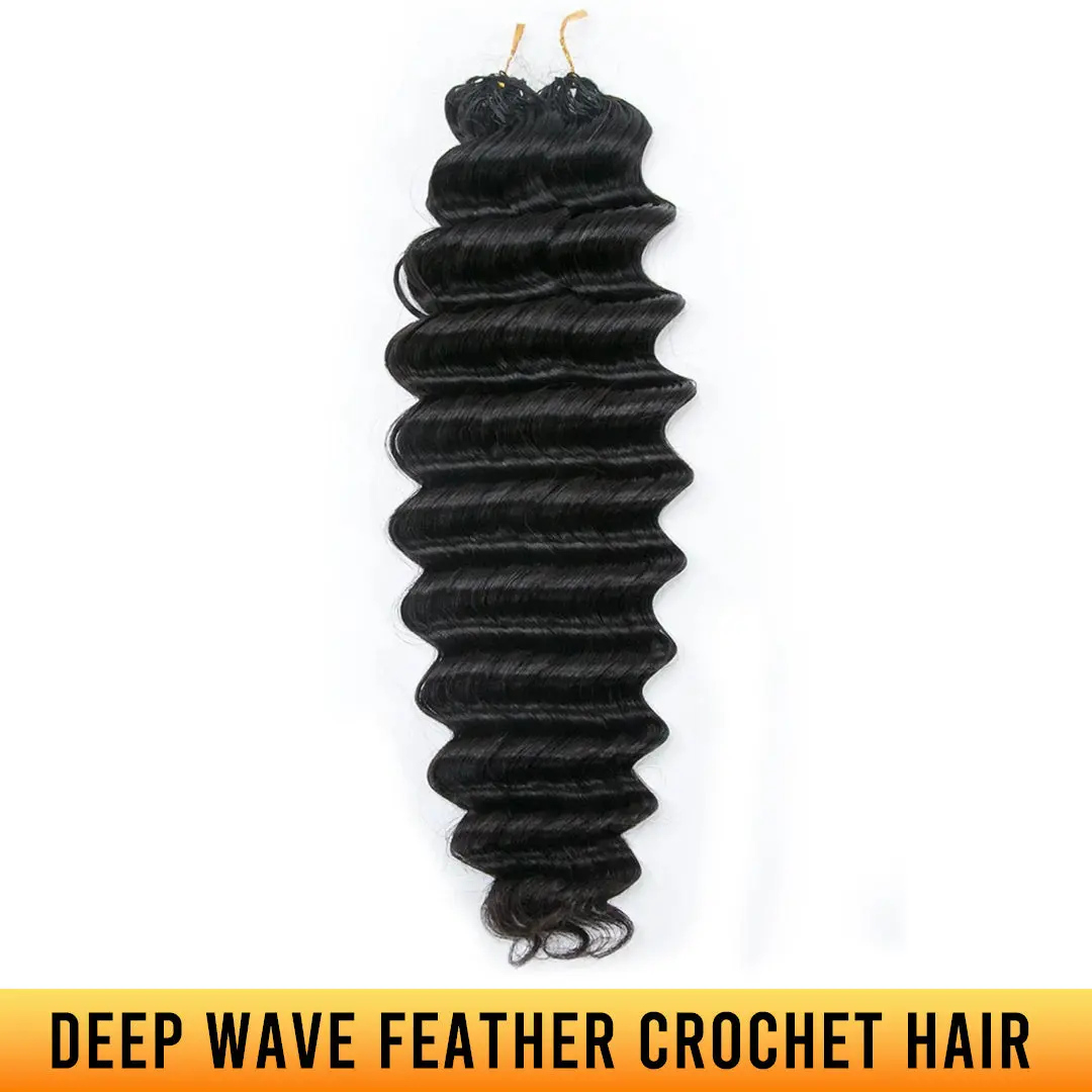 YGwigs #350 Ginger & Natural Black Deep Wave Feather Crochet Hair Extension 100% Human Hair Double Strand for Miracle Knots 60g