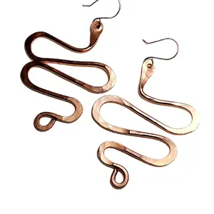 Handmade Hammered Copper Curvy Hook Earrings Unique Handcrafted Art Design