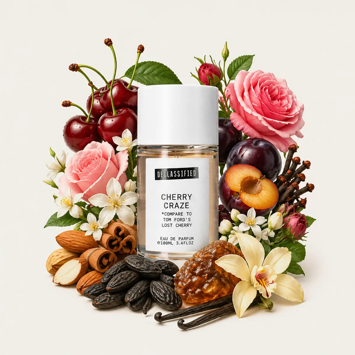 Declassified Cherry Craze Women's Eau de Parfum - 100ml Long-Lasting Oriental Floral EDP Single Item with Cherry, Almond, Cinnamon, Jasmine, Plum, Tonka Bean, Creamy Vanilla Scents - Women's Perfume for Beauty & Personal Care