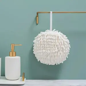 1 Piece Solid Color Chenille Hand Towel Ball, Super Soft Quick Drying Hanging Hand Towel, Water Absorb Home Care Cleaning Cloth, Super Absorbent Towel