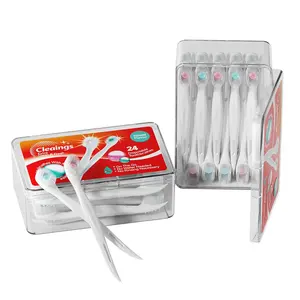 CLEAINGS 4-in-1 Portable Mini Brushes Set with Toothpaste Toothbrush Toothpick & Tongue Scraper Mint Flavor 24 Count travel