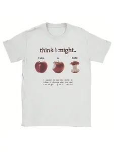 Trendy Independent Apple Slogan Print T-Shirt, Round Neck, Vintage Graphic Tee, Soft Loose Cotton, Casual Home Streetwear, Relaxed Daily Wear, Fitted