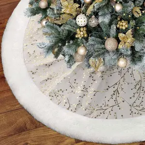 Christmas Tree Skirt 48 Inch, White Faux Plush Tree Base Mat, Thick Soft Rug for Holiday Home Decor, Xmas Tree Skirt for Party Decoration, Winter Christmas Decorative Floor Cover