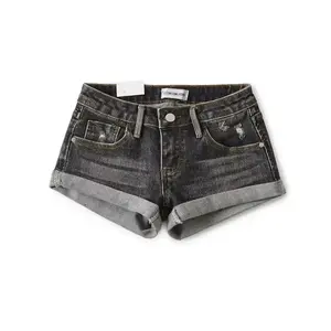 Trendy Low-Waist Denim Shorts for Women, Ultra Short Pants, Summer Beach Shorts, Slimming Effect Womenswear BottomGift（sneakers）