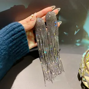 Long tassel rhinestone earrings fashion accessories club wear party wear