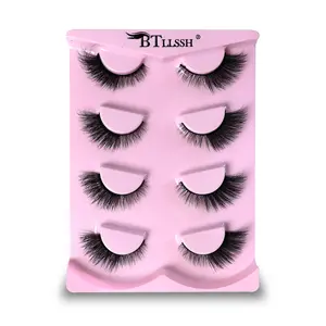 4 Pairs 18mm Sweet Natural Long False Eyelashes Fox Eye Look, Non-Toxic Solid Form, 13-15mm Length, 0.15mm Thickness, Doll Style, Eyelash Set