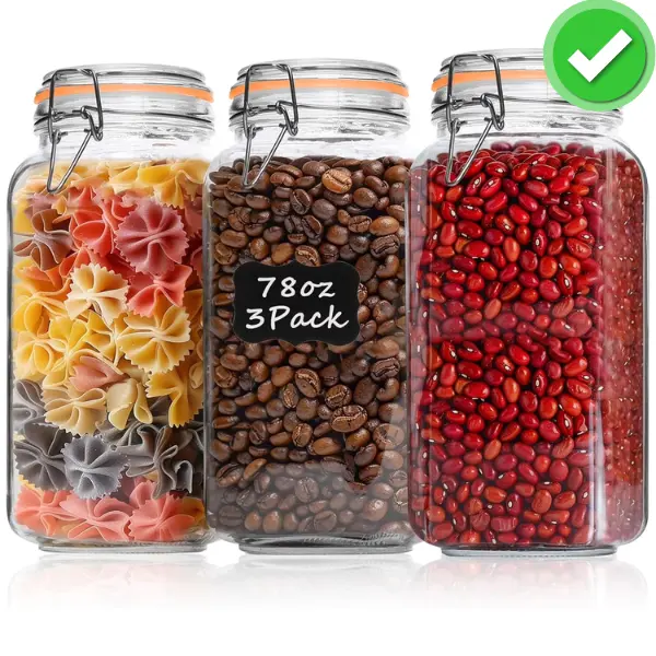 Set of 3: 78oz glass jars with airtight lids