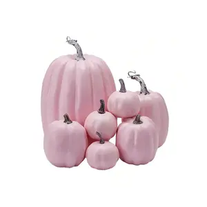 7pcs Simulated Pumpkin Glossy Paint Lightweight Creative Reusable Foam Pumpkin For Decoration Prop Pink