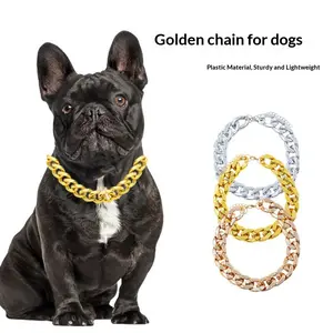 French Bulldog Dog Bully Gold Chain, Small and Medium-sized Dog Collar Pet Necklace Accessories