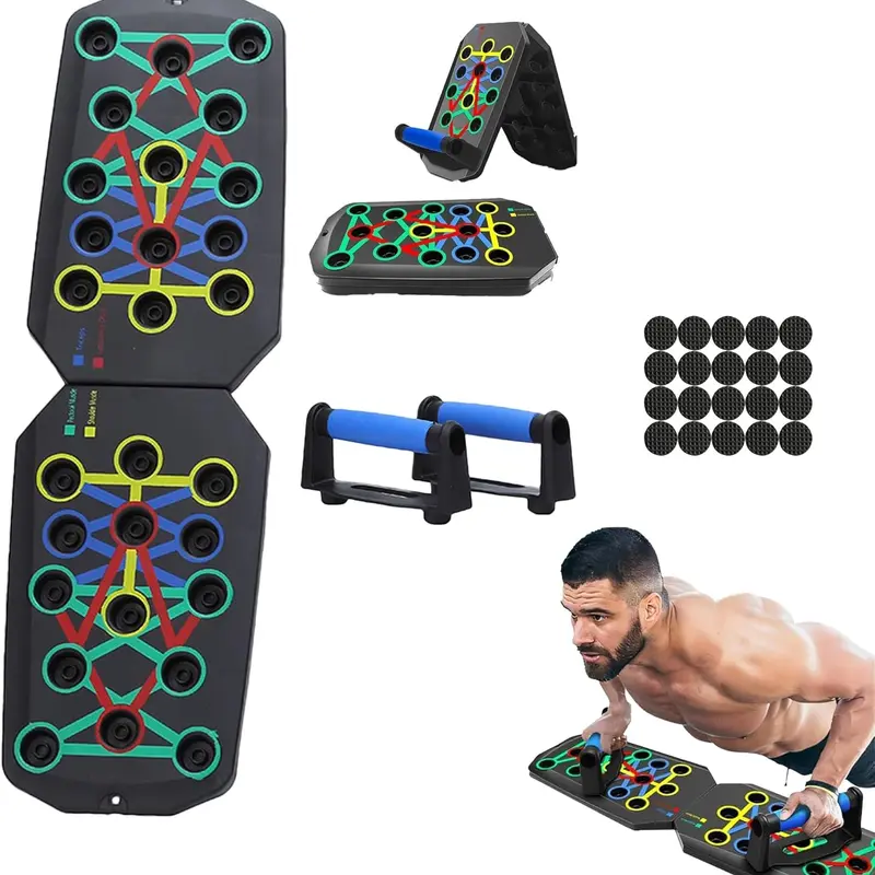 Upgraded 28-Hole Grid Push-Up Board Training Set - Compact Portable Exercise Machine with Pull Bar, Unisex Home Gym Equipment, Push-Up Stand for Abs & Chest Strength Bodyweight Training