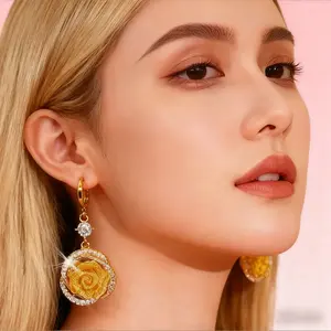 Gold Rose Earrings for Women - Vintage Dangle Flower Earrings for Valentine's Day