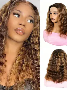1PC WIG-01017-springdeep-T1B/4/27 Ombre Highlight Spring Deep Curly Lace Wig, 100% Human Hair