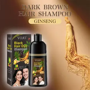 VOJO Ginseng 3-in-1 Hair Dye Shampoo Enriched with Ginger & Ginseng Natural Plant Essence Moisturizing Gentle Non-Irritating Colorful Fade-Resistant Dark Brown Formula