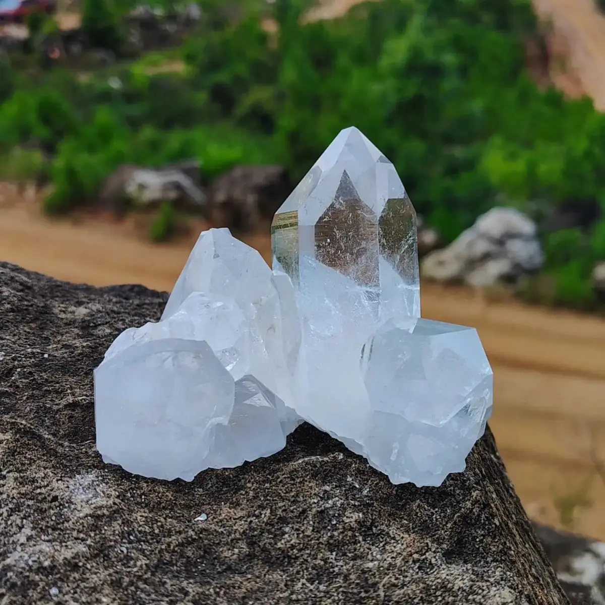 Pristine Clear Quartz Crystal Cluster Palm Size