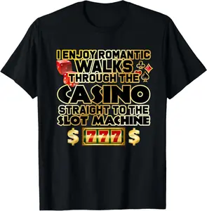 100% Cotton Funny Gambler Slot Machine Casino Las Vegas Gambling T-Shirt