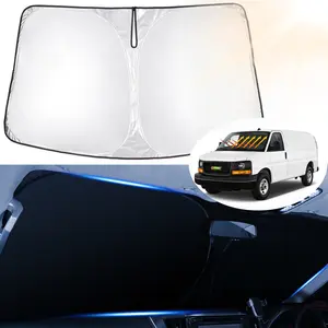 Canvcle Windshield Sun Shade for 1996-2024 GMC Savana Van Accessories, Passenger & Cargo Van Window Sunshade Sun Visor Protector Foldable Blocks UV Rays Keep Your Car Cooler