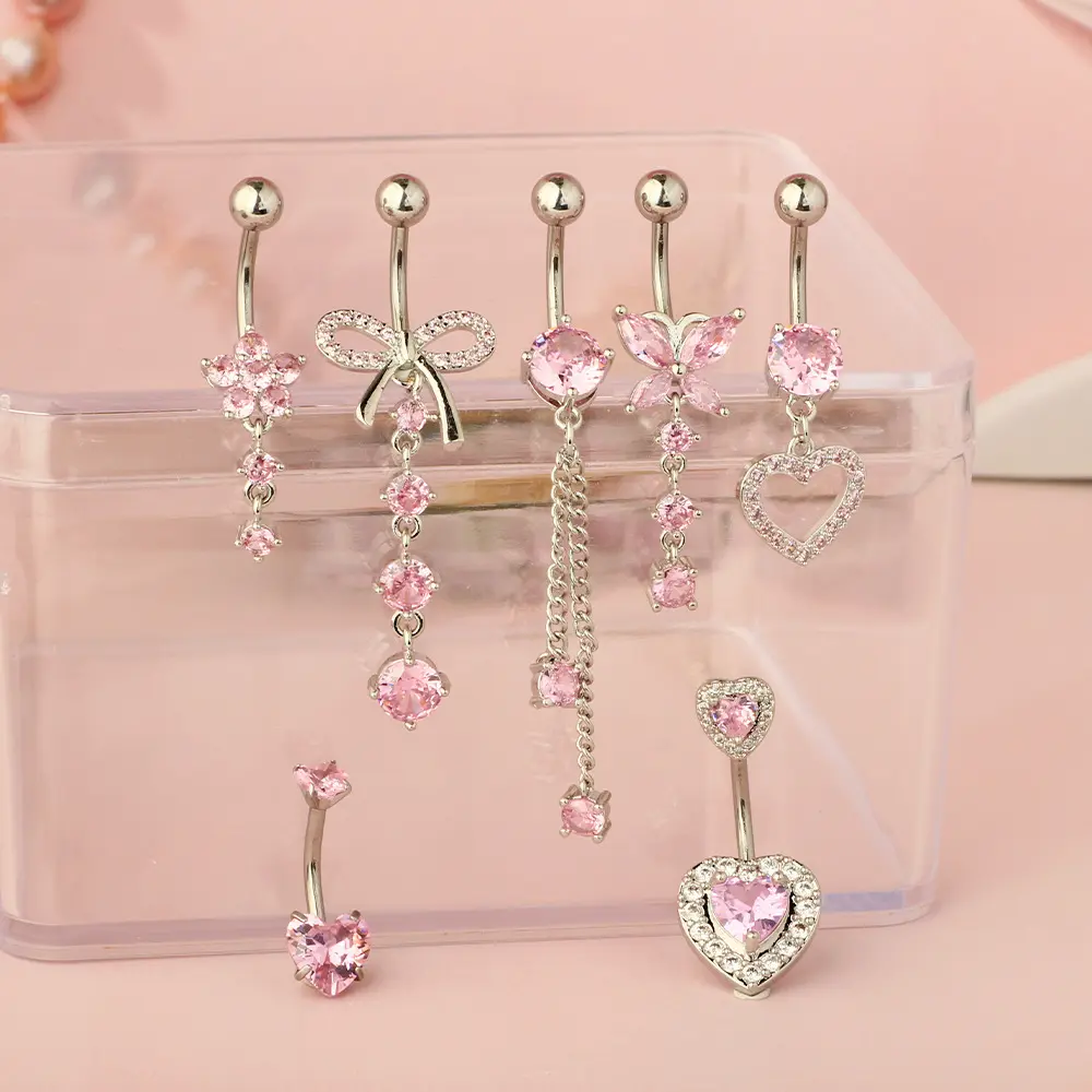 Women's 7-Pack Cubic Zirconia Dazzling Belly Button Rings Set - 10mm Stainless Steel Piercing Jewelry with Heart, Flower, Butterfly Designs - Hypoallergenic, Nickel-Free, Comfortable, Stylish for Vacation & Everyday Wear (Home Improvement Category), Birth