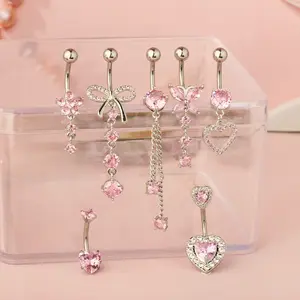 7Pack Dazzling Belly Button Rings Set - 10mm Stainless Steel Piercing Jewelry with Heart, Flower, Butterfly Designs - Hypoallergenic, Nickle-Free, Comfortable, and Stylish for Women's Vacation and Everyday Wear - Home Improvement. Cubic Zirconia