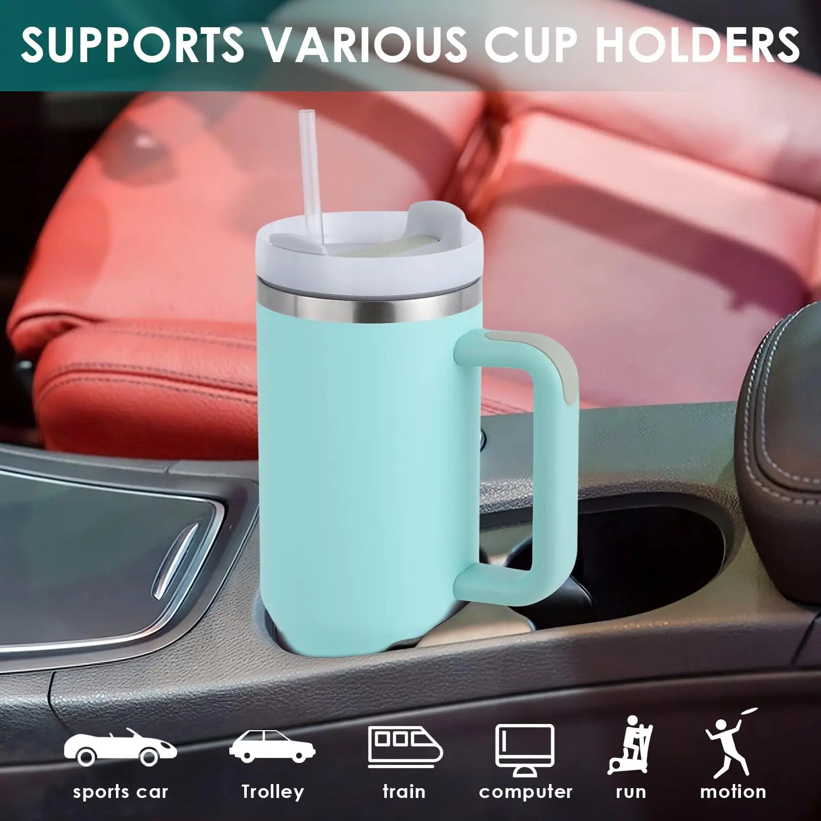 40oz Tumbler with Handle Straw Lid, Stainless Steel Vacuum Insulated Reusable Travel Mug Keep Drinks Cold Ice Gym Cup, Gifts for Women Men Lovers, Car Holder Friendly, Coffee Drinkware
