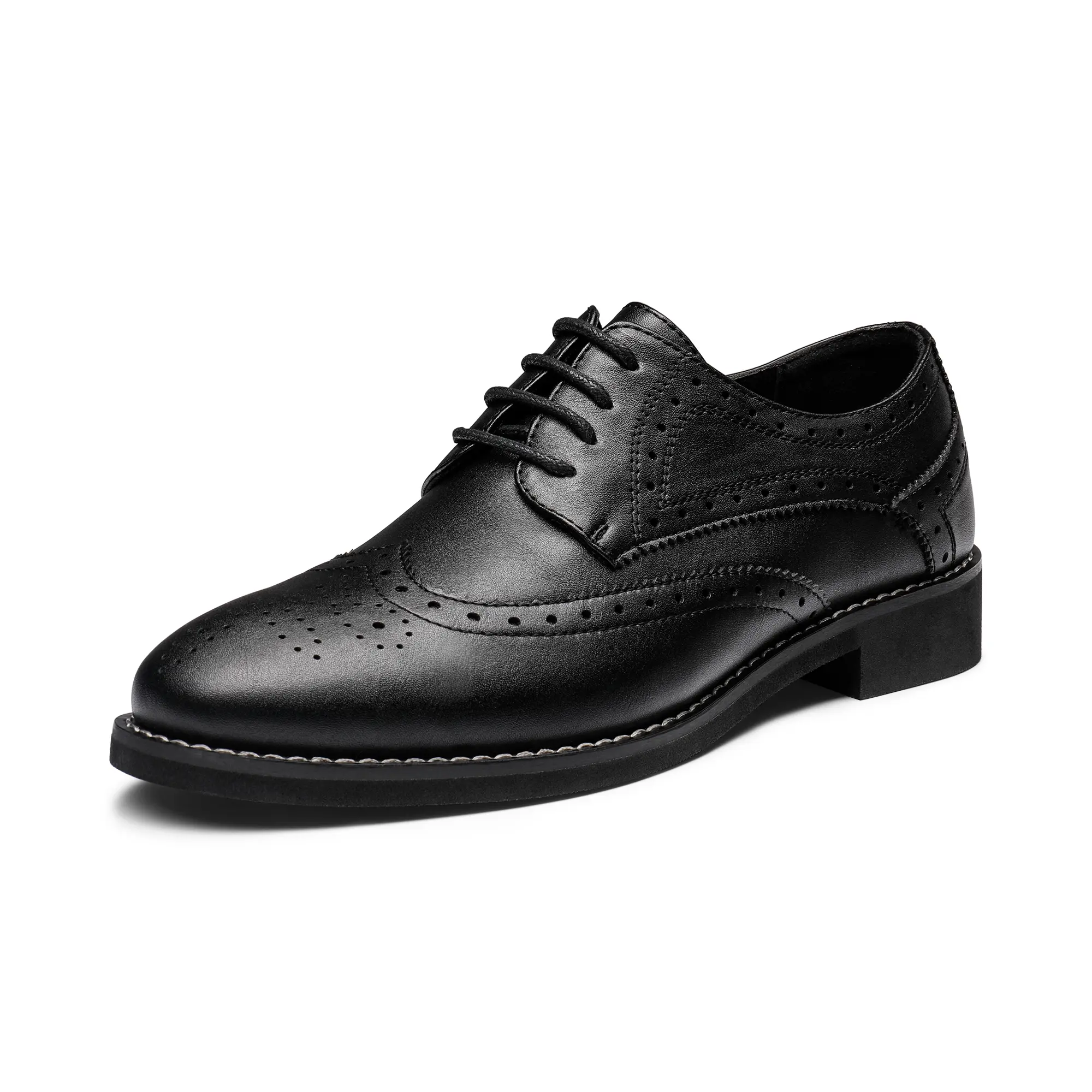 【BRUNO MARC Anniversary】 Women's Lace Up Oxfords, Soft Wingtip Brogues with Perforated Detail and Low Block Heel for Casual Wear, Walking Shoes, Classic, Footwear, Design tiktokshopbacktoschool, Brogue Detail, Perforations
