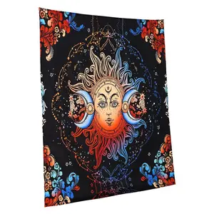 Sun and Moon Tapestry, Psychedelic Mystic Floral Aesthetic Wall Tapestry, Vintage Wall Blanket for Home Decoration, Suitable for Bedroom, Living Room, Dorm (50.39x 57.87 inches)