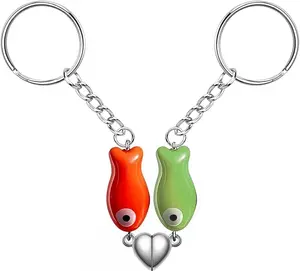 Matching Heart Keychain,Cute Ceramic Fish Matching Couples Stuff Keyrings,Valentines Day Gifts for Him Her