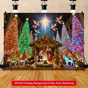 2D Flat Printing Backdrop Banner 1pc, Christmas Nativity Scene Vibrant Polyester Background Cloth, Backdrop Picture for Family Party, Wedding, Birthday, Christmas, Thanksgiving, Fall, Entryway, Room Decorations, Easy to Set Up, Reusable