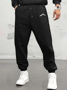 Men's trousers, men's spring and autumn sports trousers, men's clothing, regular version printed sports trousers, casual over-the-knee, grey, elastic drawstring waist sports ankle trousers, fashionable clothing, polyester fiber.