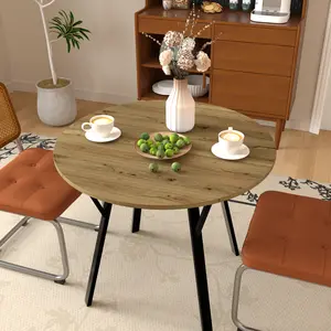 35.43-Inch Round Brown Modern Furniture - Small Kitchen Table with Black Metal Legs, 2-4 Person Dining Room Centerpiece (Table Only) outdoorfun