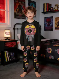 Stranger Things Demogorgon Print Christmas Pajama Set for Boys Girls, New Trendy Pattern, Comfortable Soft Fabric, Youth Home Wear