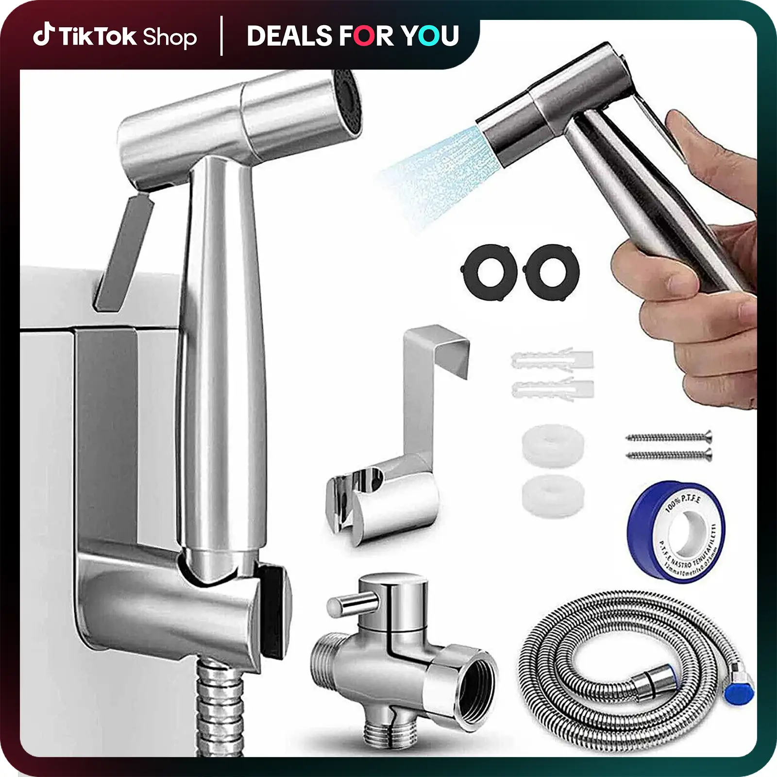 Toilet Shattaf Adapter Hose Bidet Sprayer Stainless Steel Handheld Shower Head dealsforyoudays