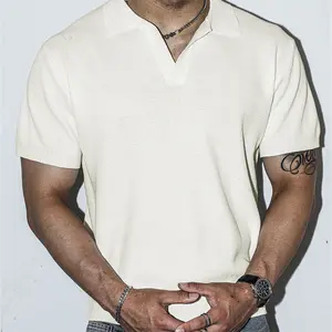 2026 #SummerVibes Retro V-neck Knitted Sweater For Both Men and Women Breathable and Slim Short-sleeved T-shirt Solid Color Simple Casual Party Elegant Polo Shirt