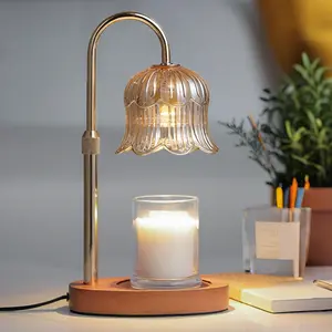 Candle Warmer Lamp with Timer: Adjustable Dimmable Height Adjustable Warming - Flower Shape Wax Lamp Jar Candles No Flame Modern Home Decor Table Lights - Home Living Bedroom