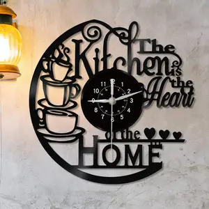 Vintage Vinyl Record Wall Clock, Silent Kitchen & Coffee Cup Theme Decor, Home Decor, Perfect Christmas & Valentine's Day Gift for Office Living Room Bedroom