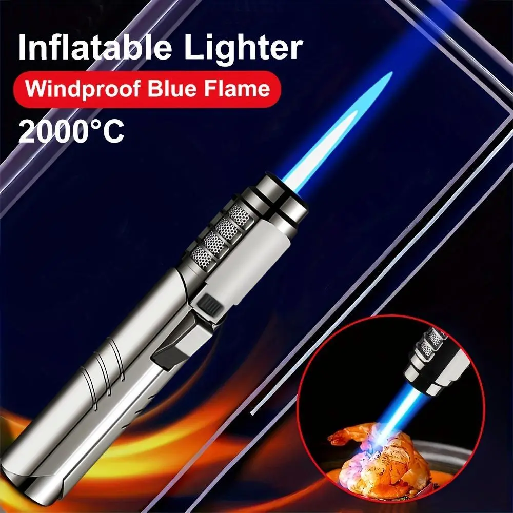 Powerful 1800° High Temperature Metal Blowtorch Butane Gas Lighter - Windproof, Blue Flame, Portable, Adjustable Flame Control For Outdoor Welding, Camping And Bbq - Gift Box Packaging Included (Butane-free)