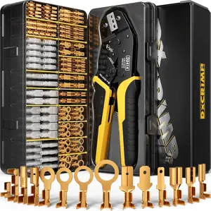Crimping Tool Kit 14-Type Open Spade & Quick-Disconnect Connectors, 24–14 AWG Ratcheting Crimper for Auto & Marine