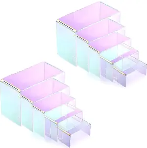 10-Pack Iridescent Display Risers Rainbow Stand Rainbow Acrylic Beauty Perfume Makeup Stands Acrylic Collectibles Display Shelf for Dessert Cupcake Candy Treat Action Figure Racks Organizer Set Decor
