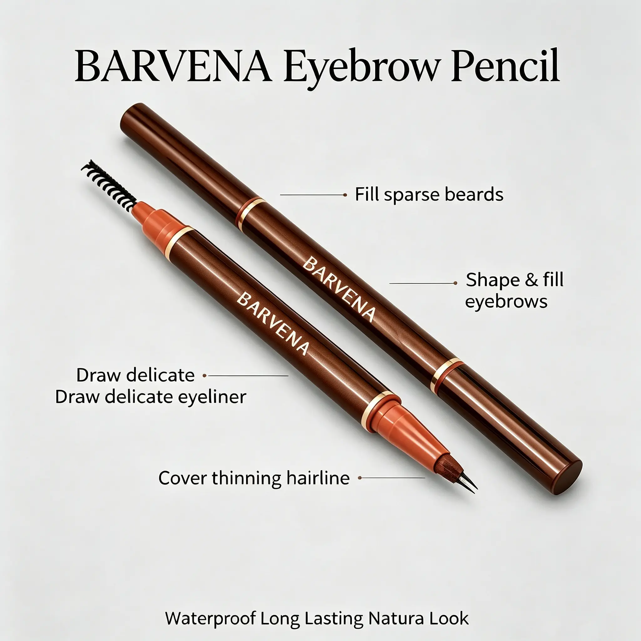 【BARVENA】2-Tip UltraFine Filler Pen, Water Resistant Long Lasting smudge-proof hair-like waterproof Natural brown Easy-Use Tool for Beards, Thin wild micro-fork Brow Makeup & woman Summervibes Grooming Needs hairlike soft products eyebrow