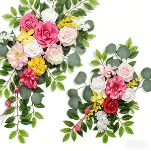 Forest Style Artificial Flower Arch Corner Wedding Reception Background Decor Set, Realistic Fake Flowers for Events