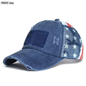 Women's 250th Anniversary American Flag Trucker Hat, Distressed Washed Cap with Breathable Mesh Back, Adjustable Patriotic Headwear for Summer Daily Wear & Independence Day