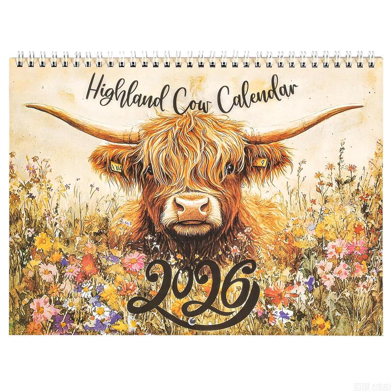 Highland Cow Calendar 2026, 12 Month Wall Calendar, Watercolour Cows Monthly Planner Scottish Wall Art Decor For Animal Lovers