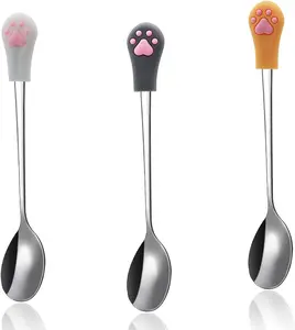 Can Spoons | 3 count | Stainless Steel Pet Wet  Spoon | Cute  Claw  Mixing Spoon | White, Gray and Orange